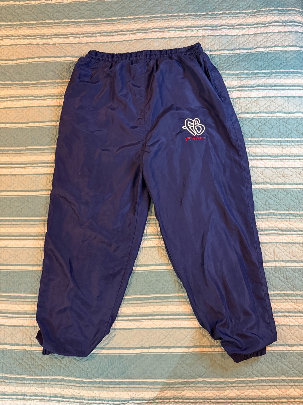 Y2K FUBU Logo Baggy Track Pants with Liner Blue No Size Tag